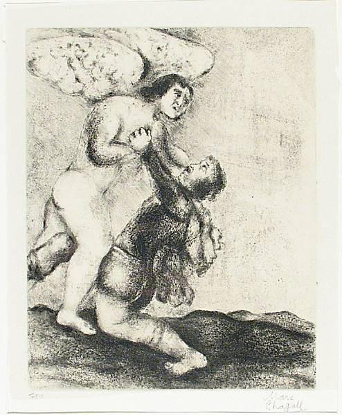 Appraisal: Marc Chagall Jacob Wrestling with the Angel Etching signed in