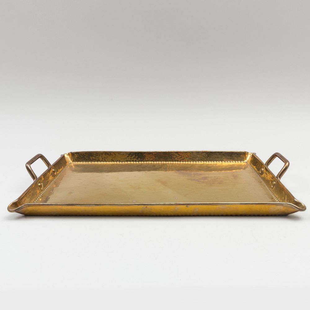 Appraisal: Hammered Brass Two Handle Tea Tray in wide over handles