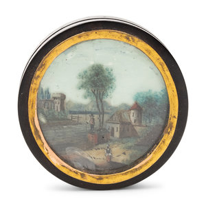 Appraisal: A Continental Gilt Metal Mounted and Reverse-Painted Glass Inset Tortoiseshell