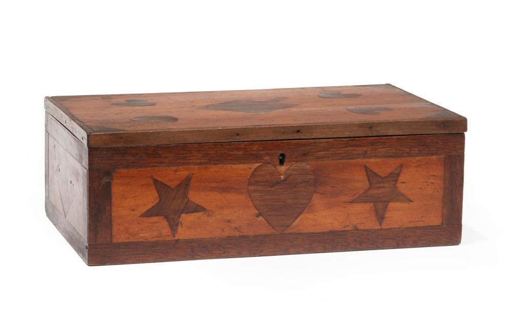 Appraisal: American Inlaid Cherrywood Box c star heart and diamond design