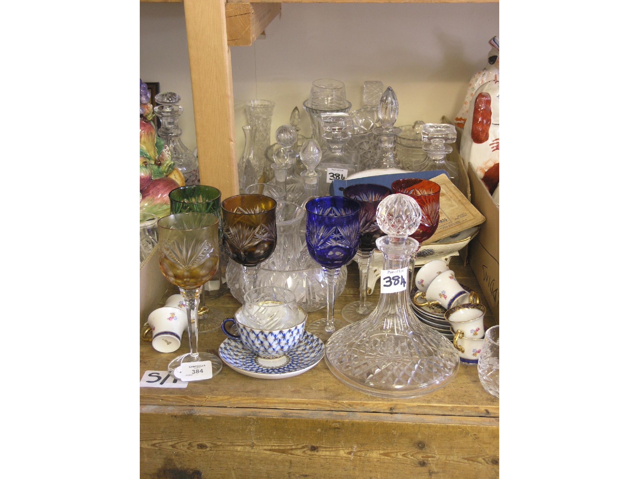 Appraisal: A set of six cut wine glasses with coloured bowls