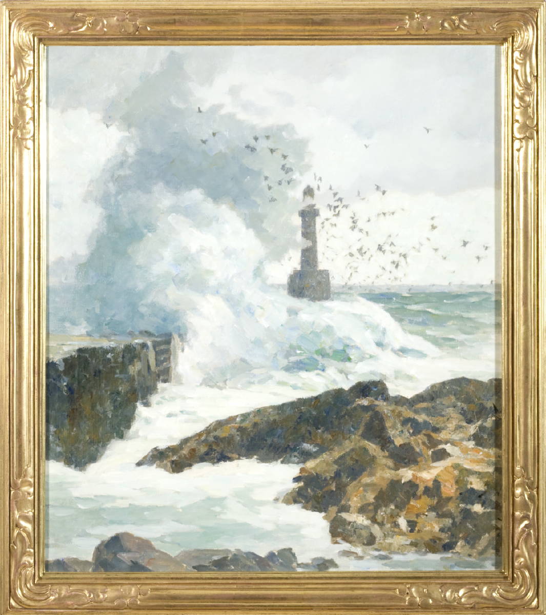 Appraisal: JAMES JEFFREY GRANT AMERICAN - LIGHTHOUSE GLOUCESTER Oil on canvas