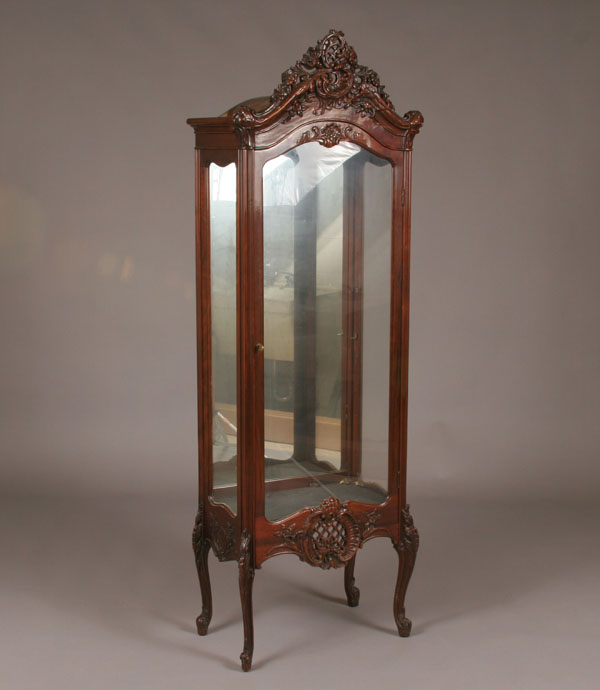 Appraisal: French style wooden display cabinet arched top glass sides and