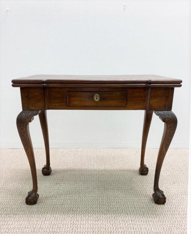 Appraisal: Philadelphia Chippendale mahogany card table circa having a hinged rectangular