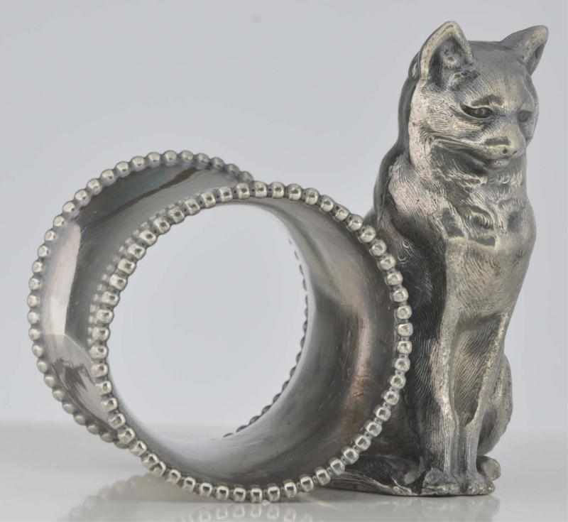 Appraisal: Contemplative Cat by Holder Figural Napkin Ring Condition Excellent Size