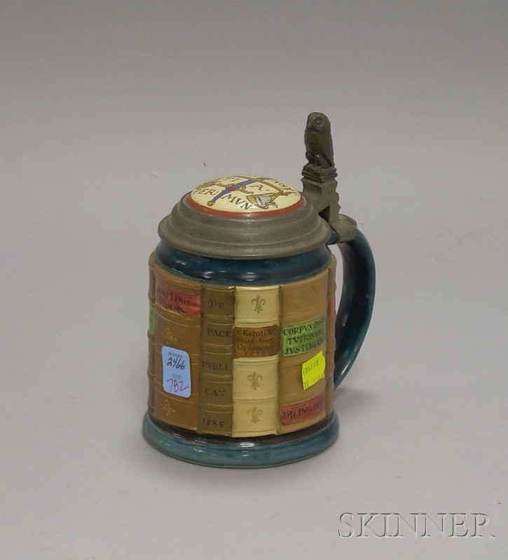 Appraisal: Mettlach Stoneware Legal Books Lidded Stein liter with scales inlaid