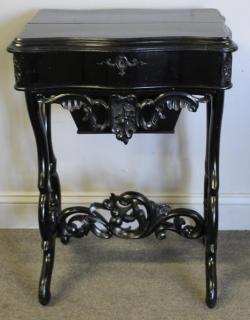 Appraisal: Victorian Carved Ebonised Sewing Stand A nice looking stand with