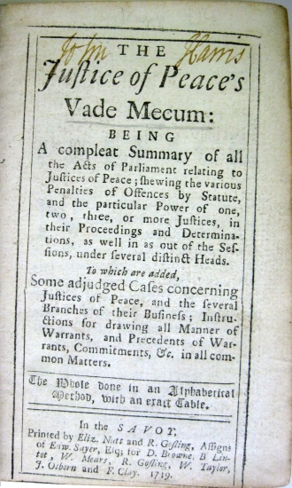 Appraisal: The Justice of the Peace's Vade Mecum being A compleat