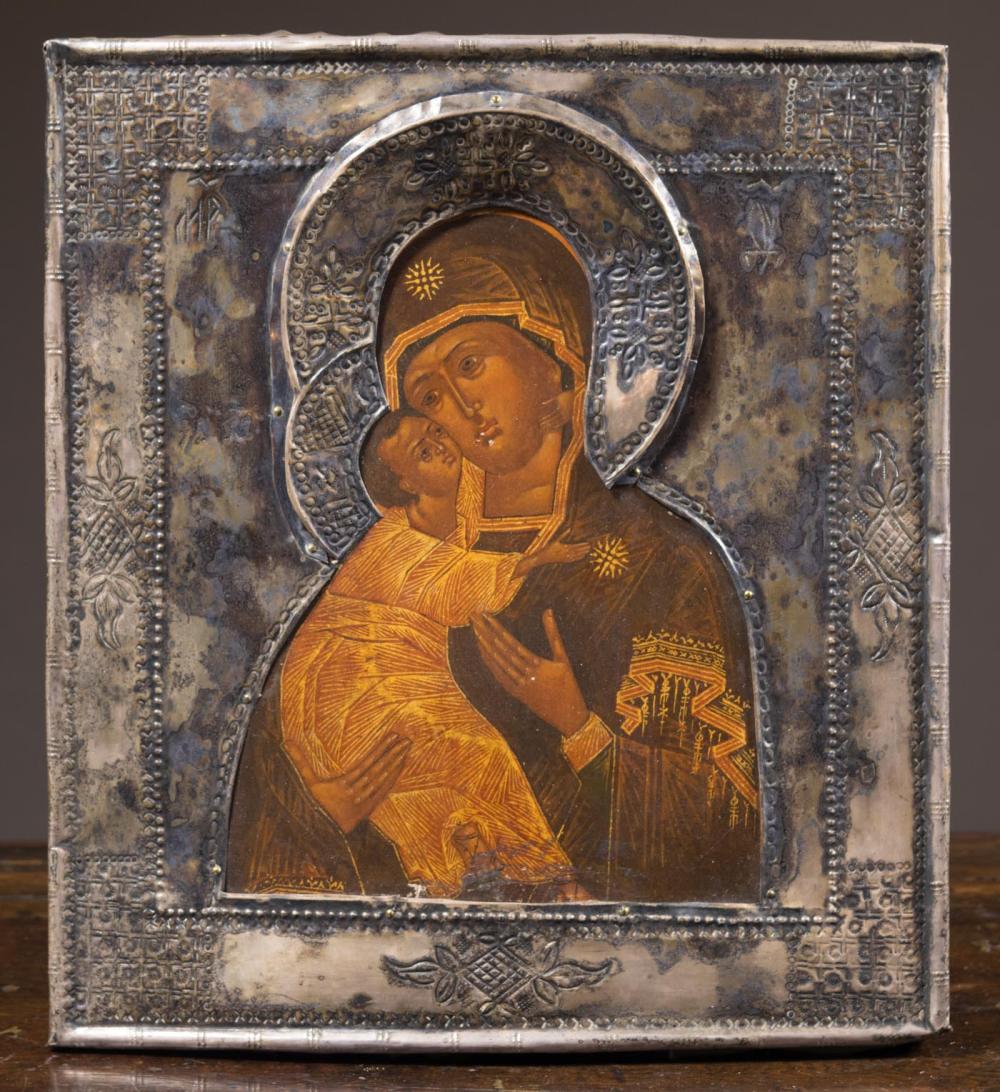 Appraisal: RUSSIAN ICON OUR LADY OF VLADIMIR painted on wood panel