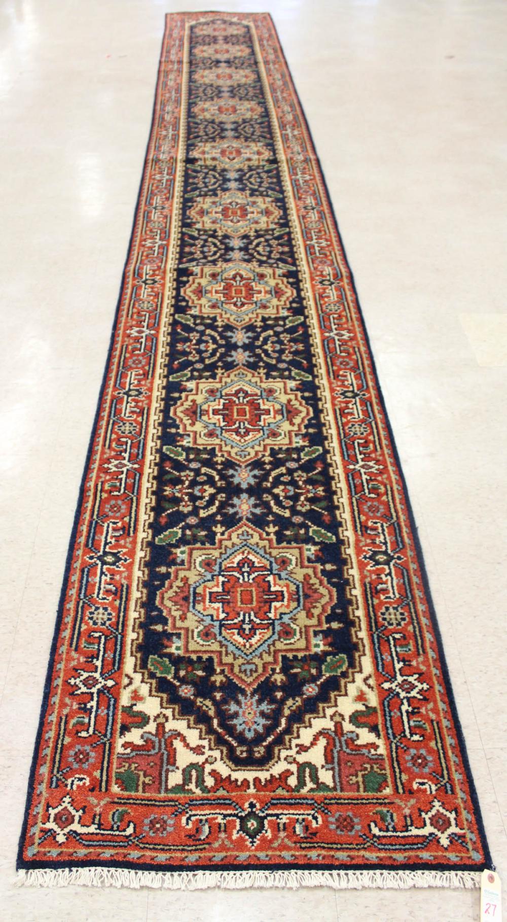 Appraisal: HAND KNOTTED ORIENTAL HALL RUG Persian Serab design on dark