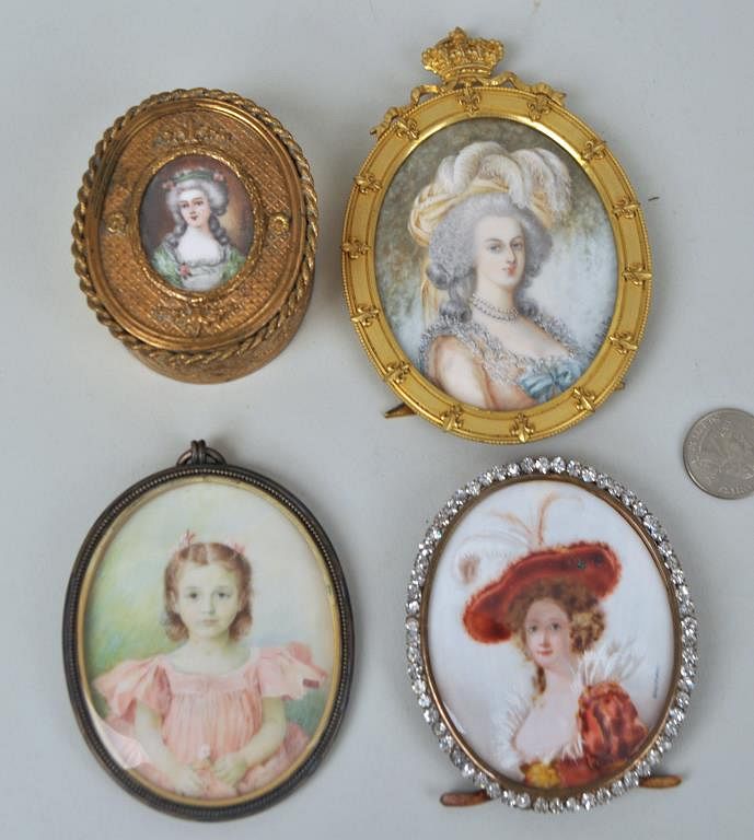 Appraisal: Group Four Portrait Miniatures Various Frames comprising three French signed