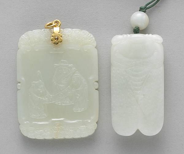 Appraisal: Two white jade pendants Both of very good very even