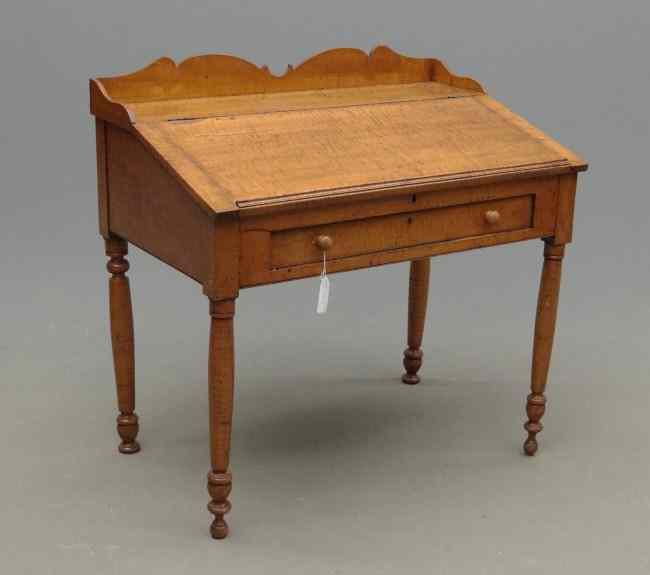 Appraisal: th c tiger maple single drawer lift top desk ''