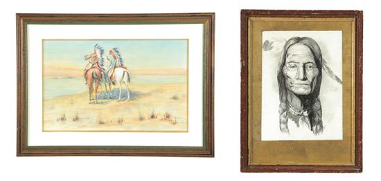 Appraisal: TWO IMAGES OF NATIVE AMERICANS American th century Watercolor on