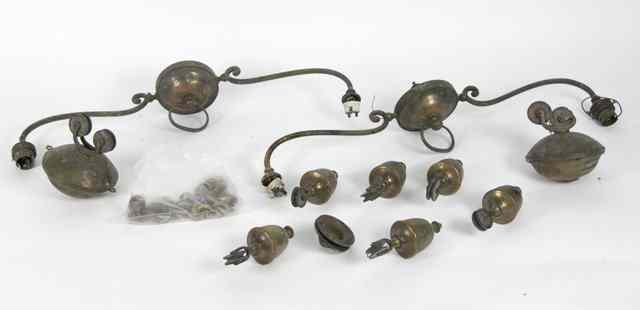 Appraisal: A pair of brass two-branch library lights with weighted pulley