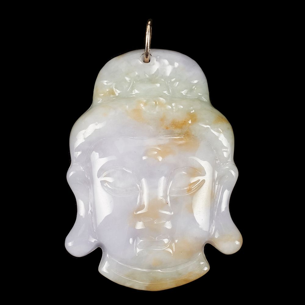 Appraisal: Lavender Jade Buddha Head Pendant Carved lavender jade pendant in