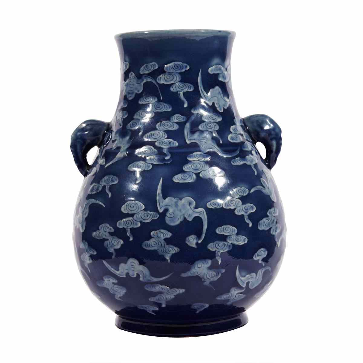 Appraisal: Blue Glazed Hu Vase With slip decorated bats and clouds