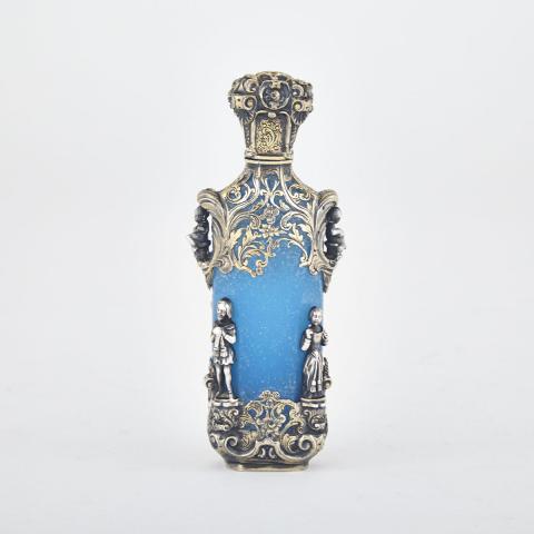 Appraisal: French Silver-Gilt Mounted Opaque Blue Glass Perfume Bottle mid- th