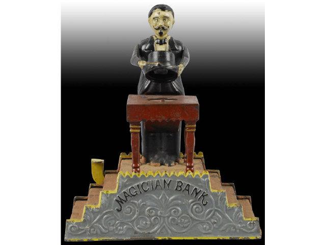 Appraisal: Cast Iron Magician Mechanical Bank with Orig Box Description J