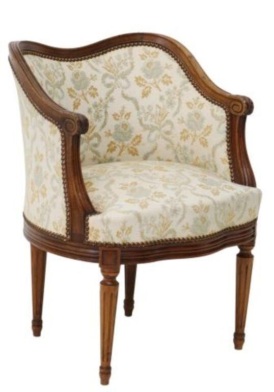 Appraisal: LOUIS XVI STYLE WALNUT FLORAL UPHOLSTERED BERGERELouis XVI style carved