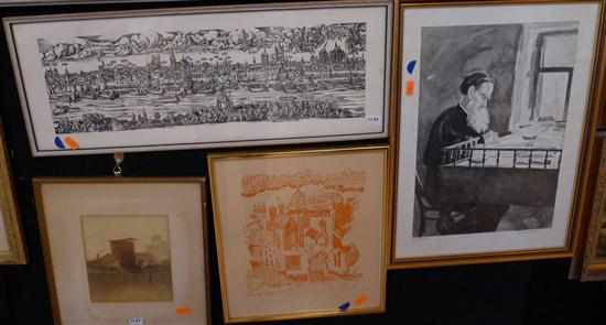 Appraisal: A GROUP OF THREE ARTWORKS INCLUDING A RABBI AT HIS