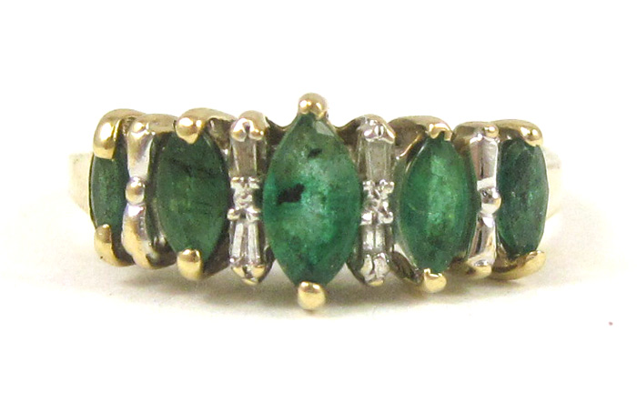 Appraisal: EMERALD DIAMOND AND TEN KARAT GOLD RING set with five