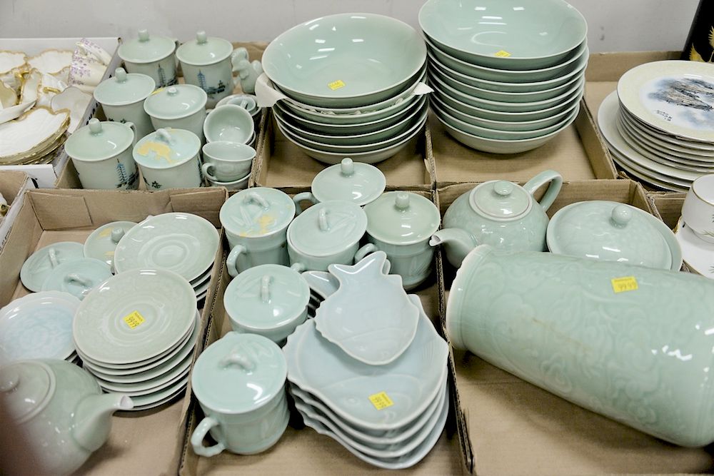 Appraisal: Group of celadon porcelain in six trays including bowls cups