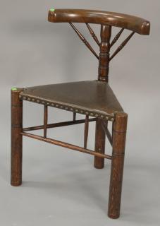 Appraisal: Reproduction oak three leg corner chair Reproduction oak three leg