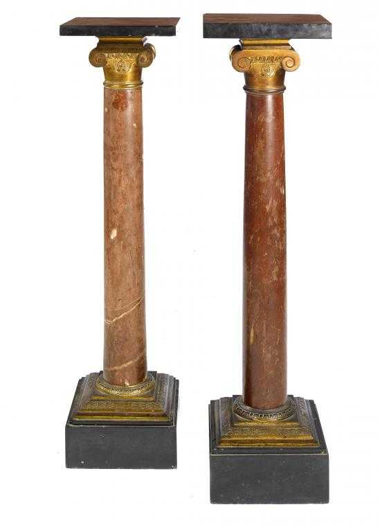 Appraisal: TWO NAPOLEON III GILT BRONZE-MOUNTED RED CAMPAN MARBLE AND POLISHED