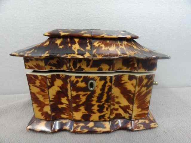 Appraisal: Antique English Tortoise Shell Tea Caddy with anAntique Swiss Singing