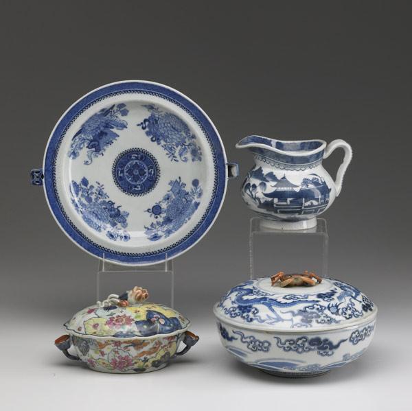 Appraisal: CHINESE EXPORT Four pieces blue and white covered round tureen