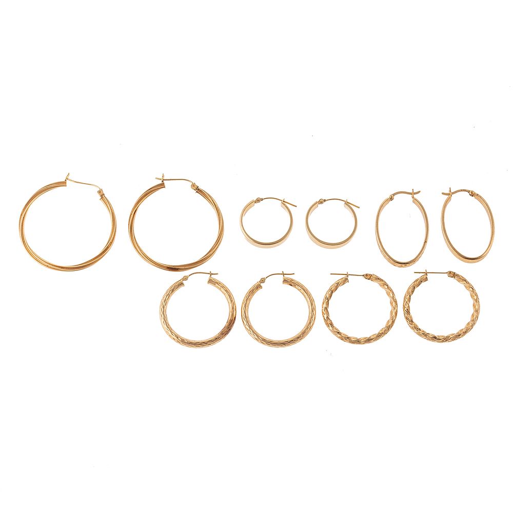 Appraisal: A Collection of K Yellow Gold Hoop Earrings K yellow