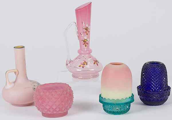 Appraisal: Art Glass Ewers and Fairy Lamps Plus th century an