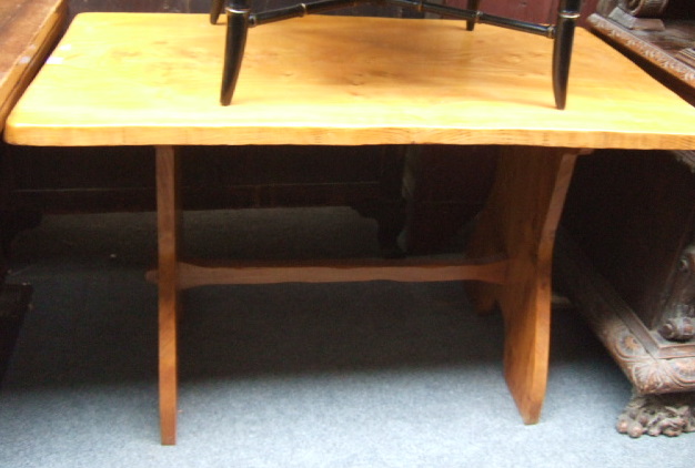 Appraisal: A th century burr elm trestle style dining table of