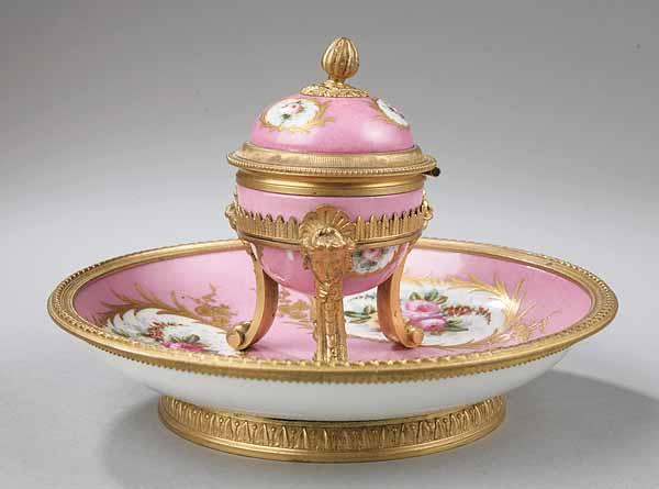 Appraisal: A S vres Rose Pompadour Porcelain Encrier late th early