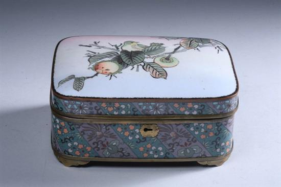 Appraisal: JAPANESE CLOISONN ENAMEL BOX Meiji Period Bird perched on branch