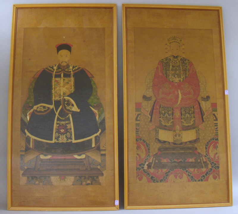 Appraisal: Chinese School th Century Pair of Ancestor Portraits Unsigned Pigment