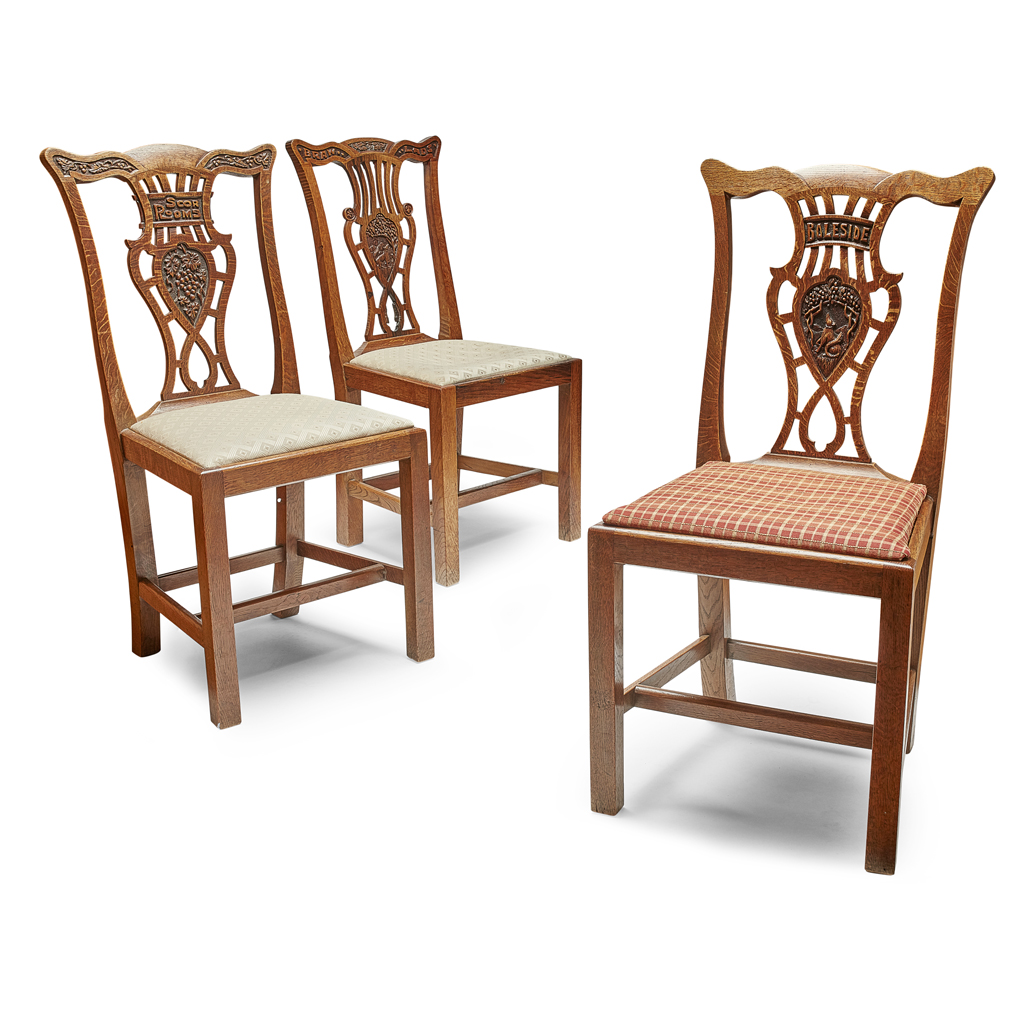 Appraisal: SCOTTISH BORDERS GALASHIELS INTEREST THREE ARTS CRAFTS ELM DINING CHAIRS