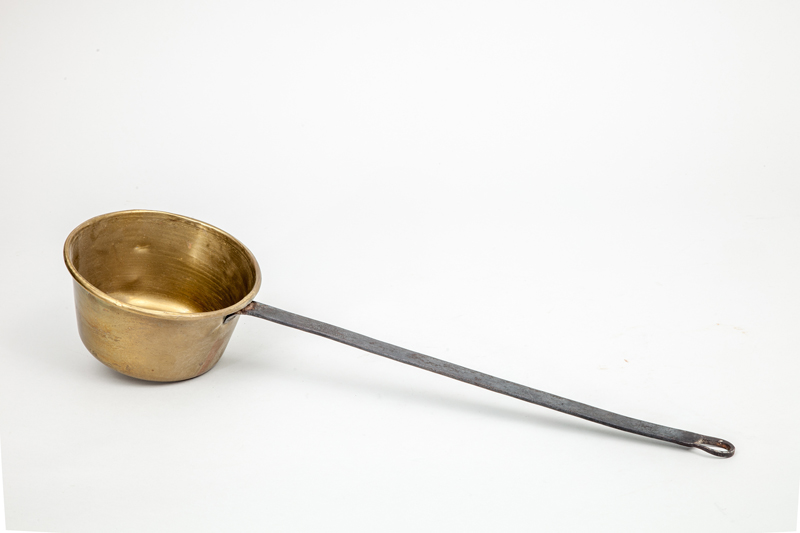 Appraisal: BRASS LADLE WITH WROUGHT-IRON LONG HANDLE x x in diam