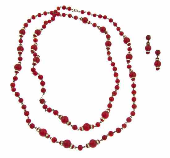 Appraisal: A Red Glass Bead and Rhinestone Rondelle Necklace together with