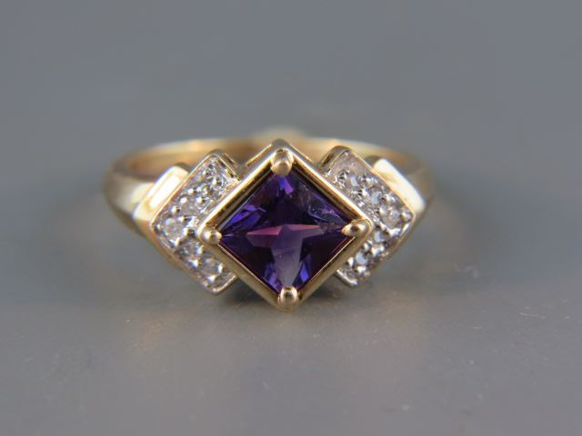 Appraisal: Amethyst and Diamond Ring square gem weighing carats with round