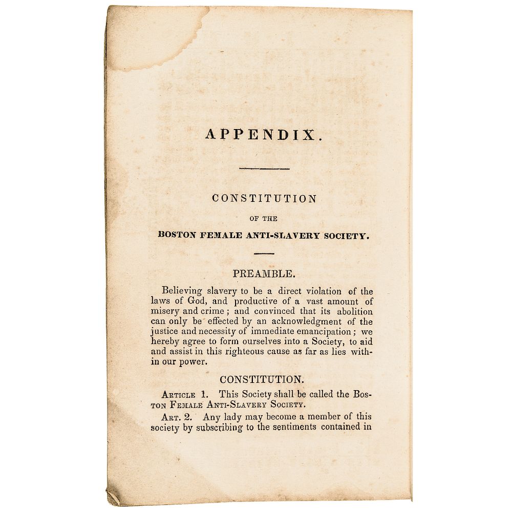 Appraisal: Boston Female Anti-Slavery Society Annual Report the Abolitionist Society Black