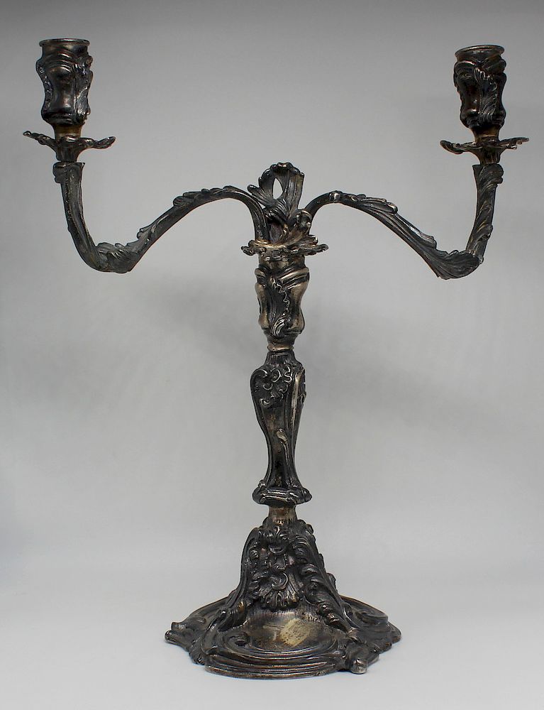 Appraisal: STERLING Heavy Italian Sterling Candelabra Ornate Italian sterling -arm candelabra