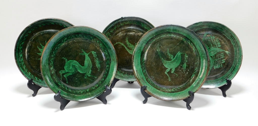 Appraisal: PC IZNIK ANIMAL POTTERY PLATES Middle East th CenturyGreen and