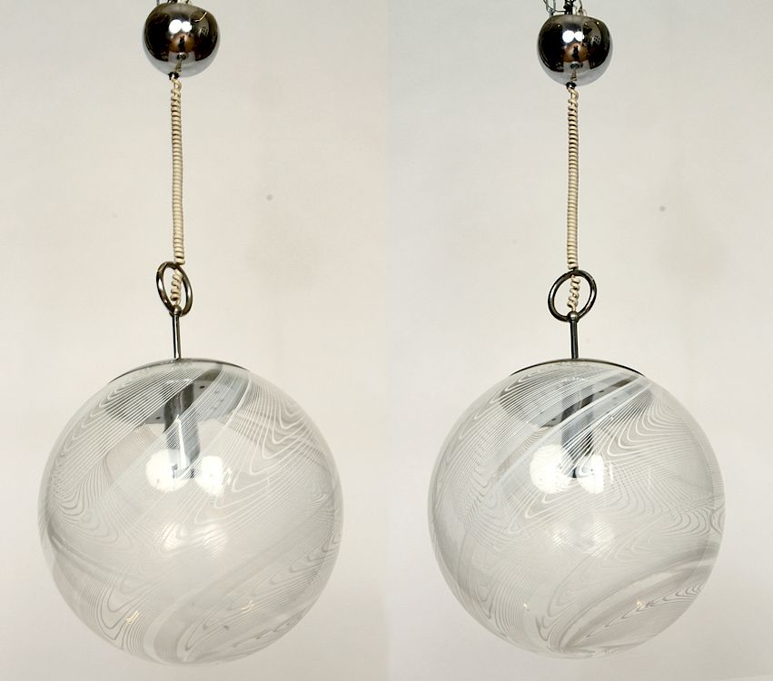 Appraisal: MID CENTURY MODERN CHROME CHANDELIER GLASS GLOBES A pair of