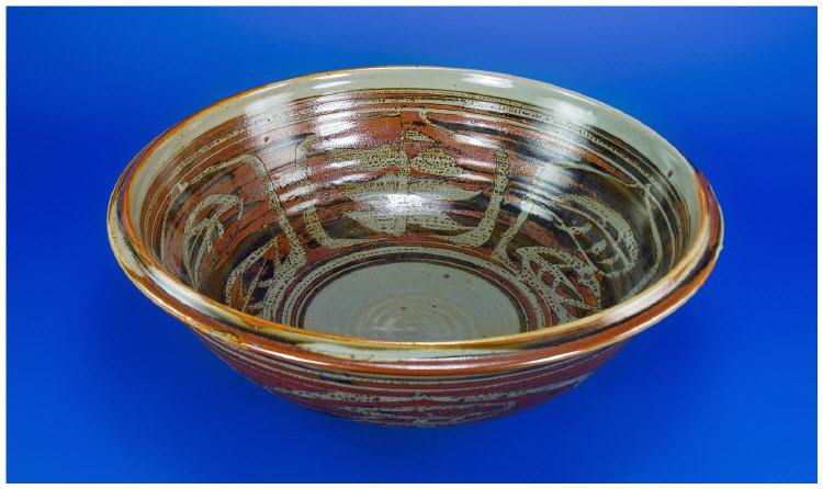 Appraisal: Crowan Pottery Studio Bowl By Harry May Davis Stylised Leaf