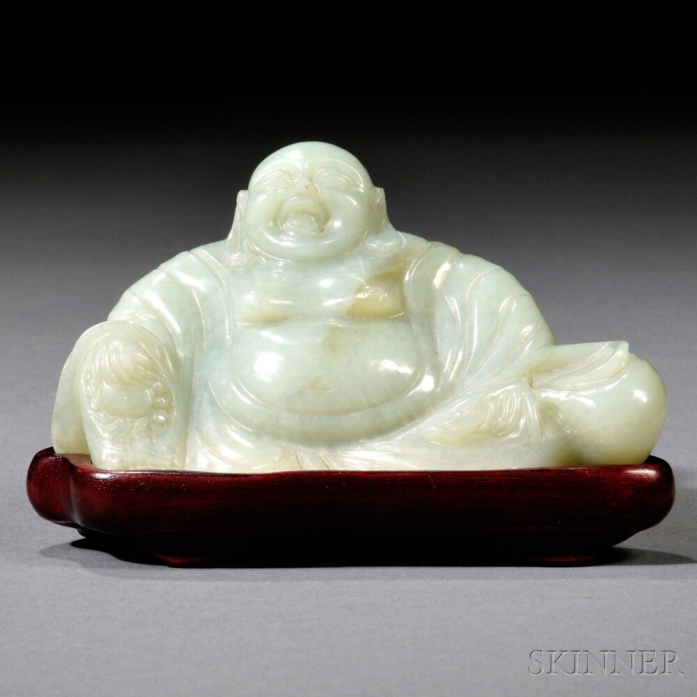 Appraisal: Stone Figure of Budai with Wood Stand China depicted seated