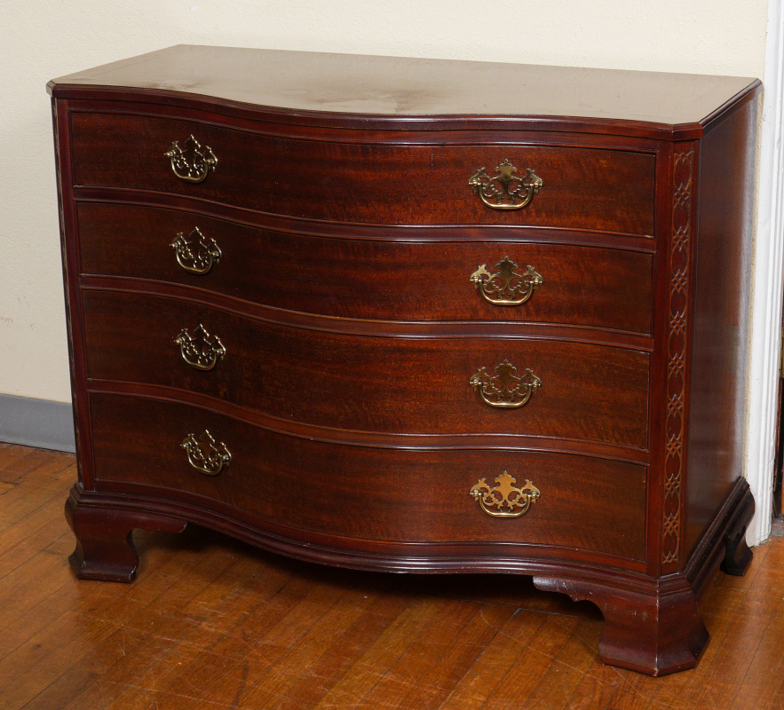 Appraisal: BAKER MAHOGANY CHIPPENDALE STYLE DRESSER Serpentine front canted corners with