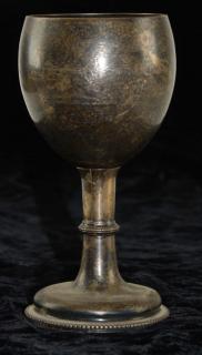 Appraisal: English silver goblet with engraved equestrian scene and gold wash