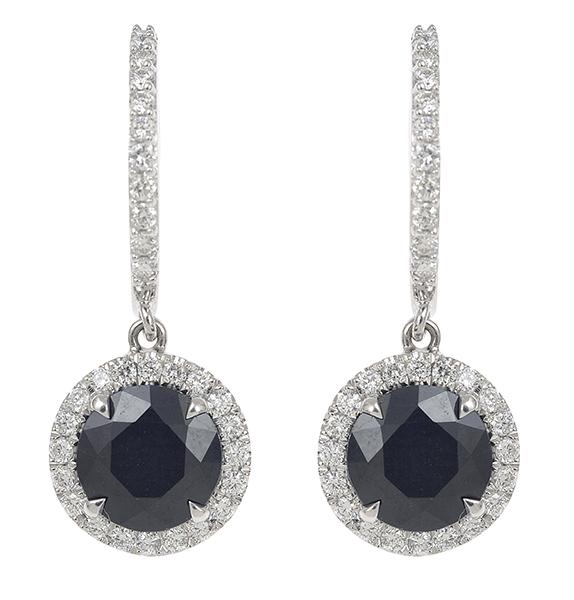 Appraisal: A PAIR OF SAPPHIRE AND DIAMOND EARRINGS Each earring comprising